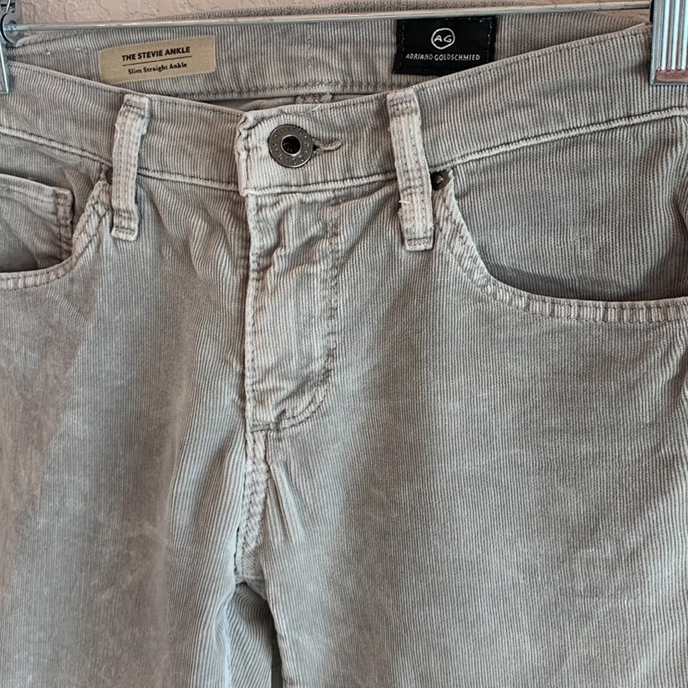 AG Adriano Goldschmied Grey Corduroy The Stevie Ankle Skinny Straight Jeans - Picture 2 of 5